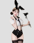 Open-Bust Secretary Style One-Piece Lingerie (with Stockings or Fishnets)