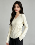 Korean-Style Lace V-Neck Knit Top (Copy)