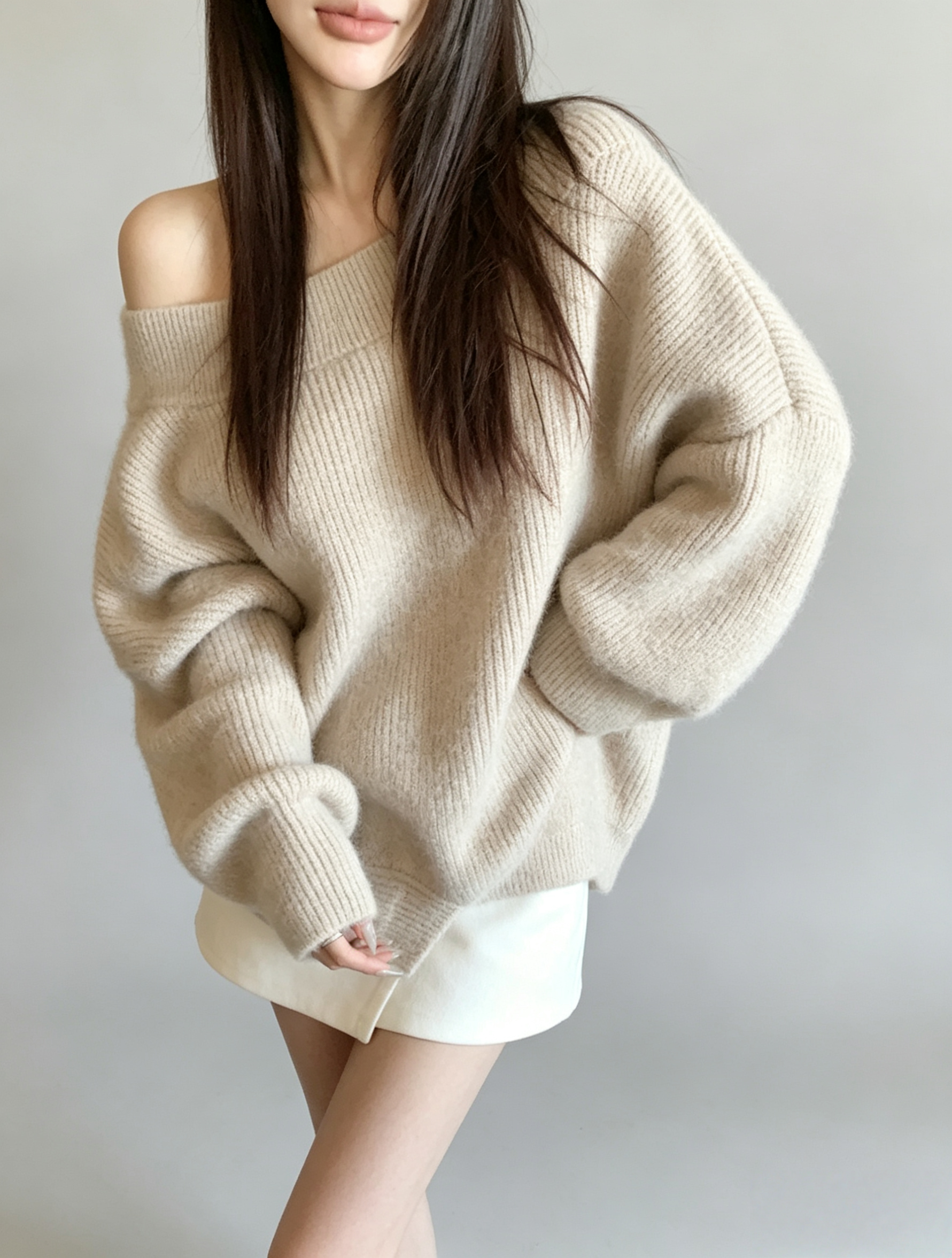 Asymmetrical Shoulder Chunky Knit Sweater