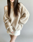 Asymmetrical Shoulder Chunky Knit Sweater