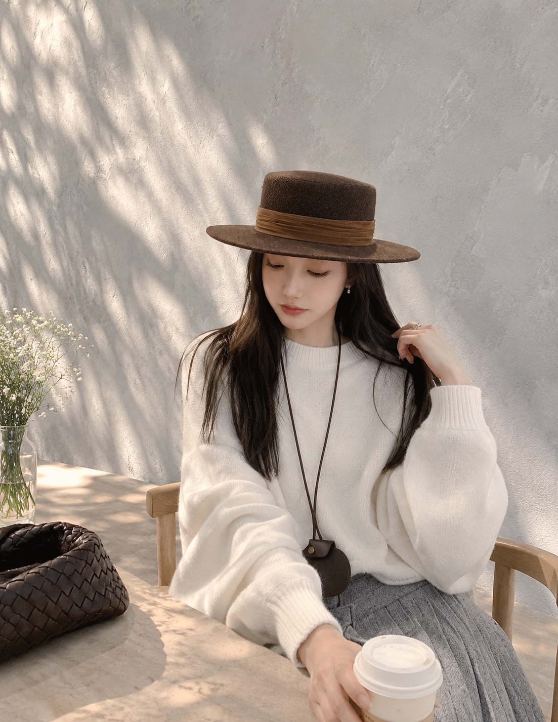 Back-Slit Relaxed Patchwork Batwing Sleeve Knit Top