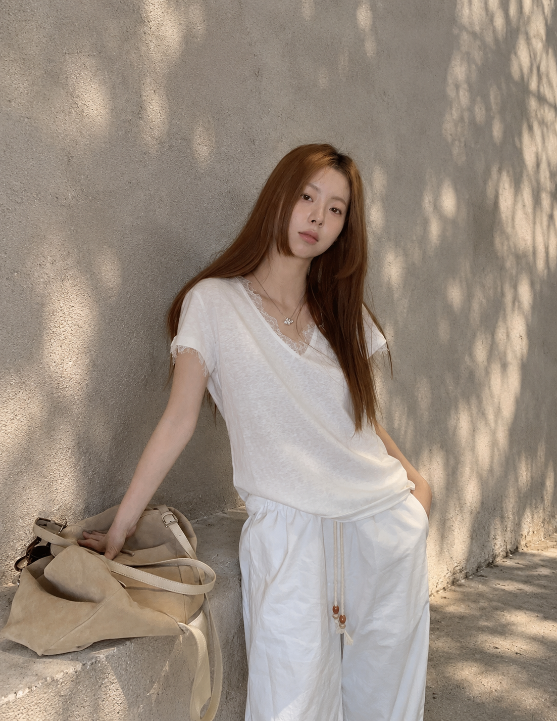 Lace Patchwork V-Neck Short Sleeve Tee