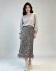 Sequin Skirt with Ostrich-Feather Trim