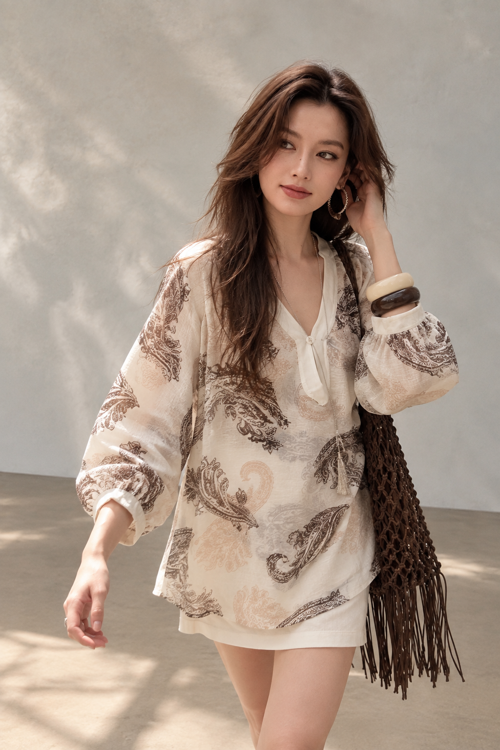 Relaxed Paisley V-Neck Top