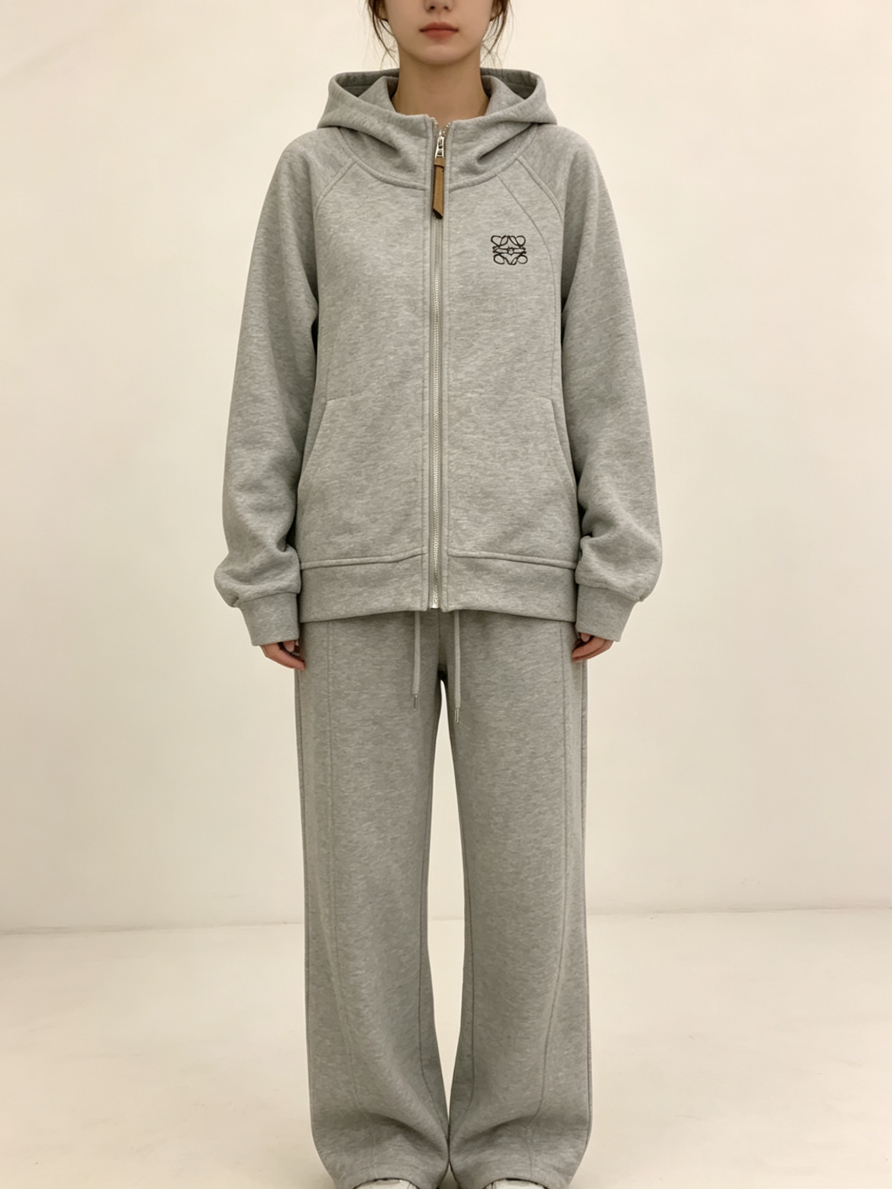Fleece-Lined Thickened Hooded W Logo Zip Set