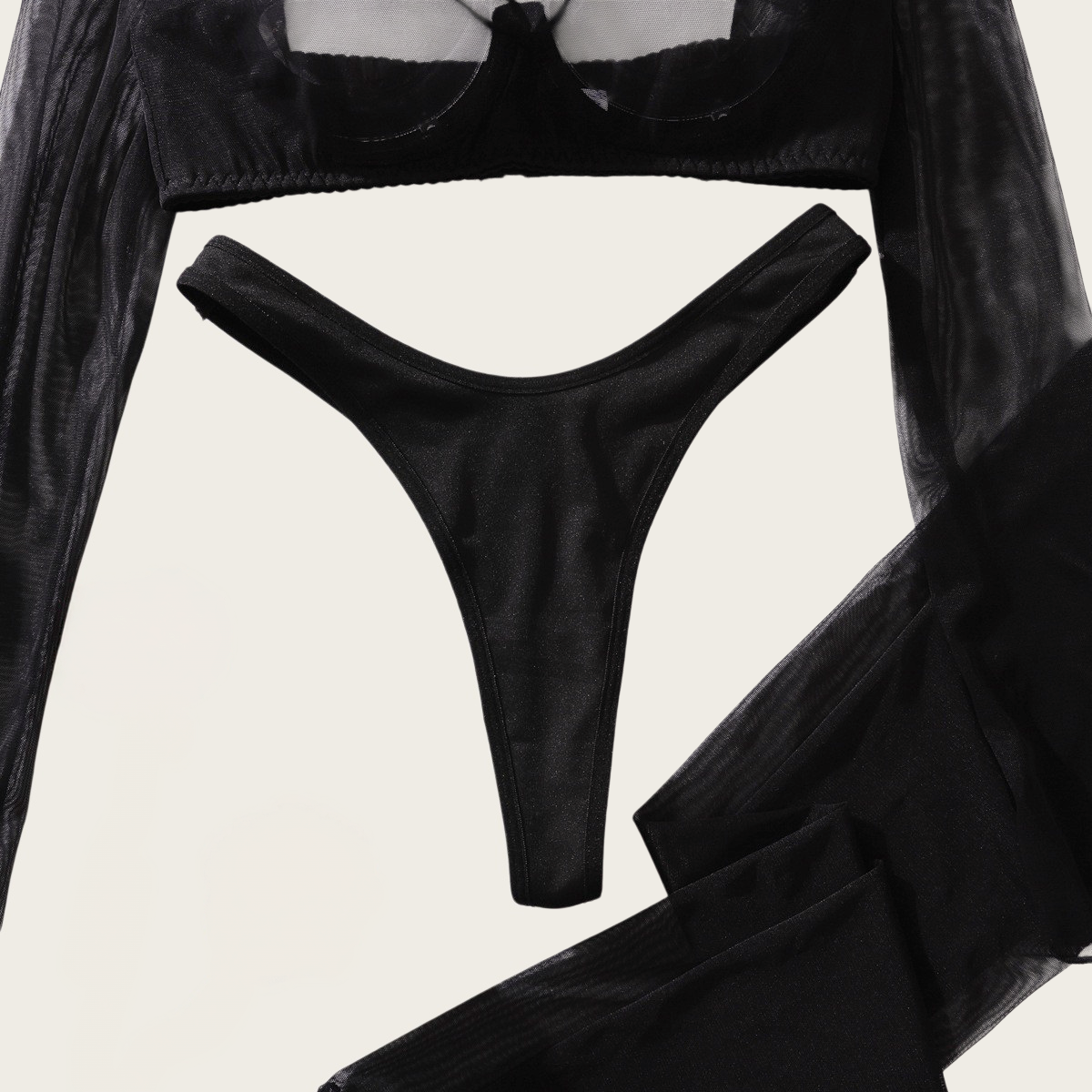 Sheer Long Sleeve Crop Top &amp;amp; Stocking Set