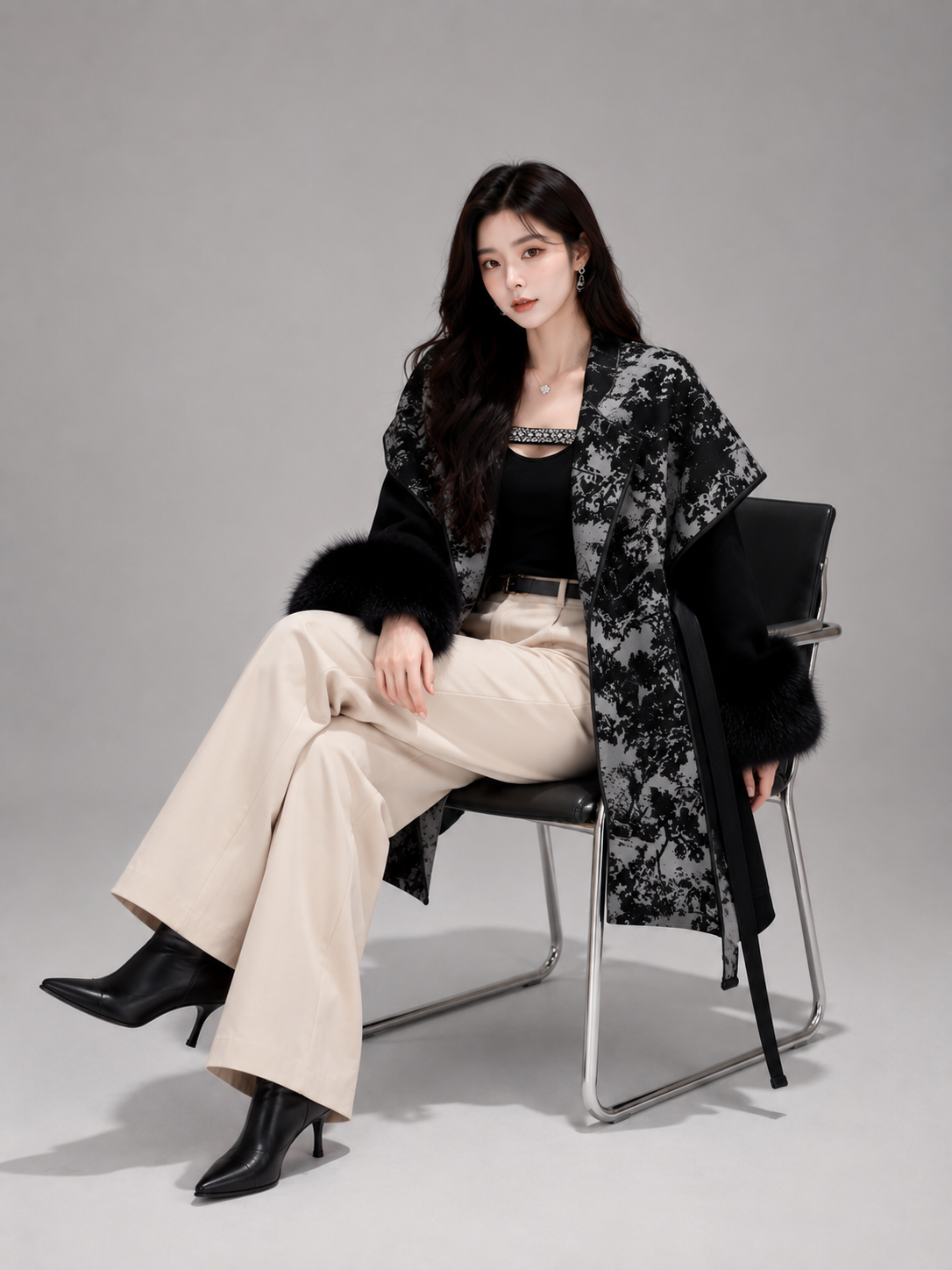 Ink Print Wool Cape Coat