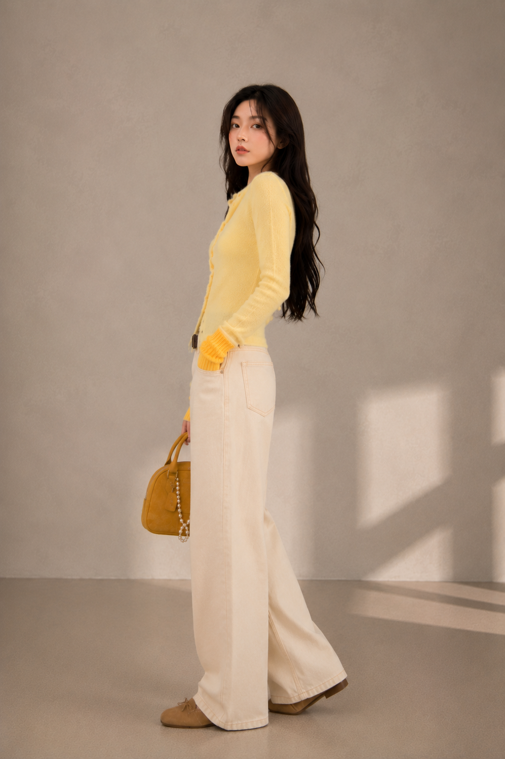 Contrast Wave-Edge Knit Cardigan
