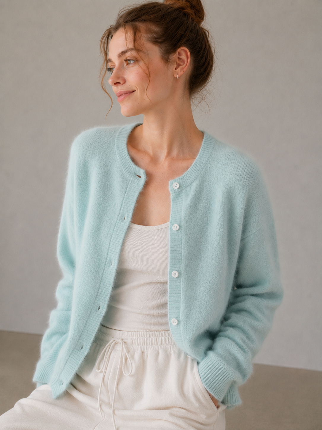 Fluffy Knit Cardigan in Soft Lake Blue