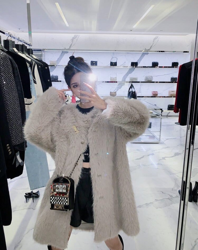 Eco-Friendly Faux Fur Coat (with Brooch) Inspired by Toca