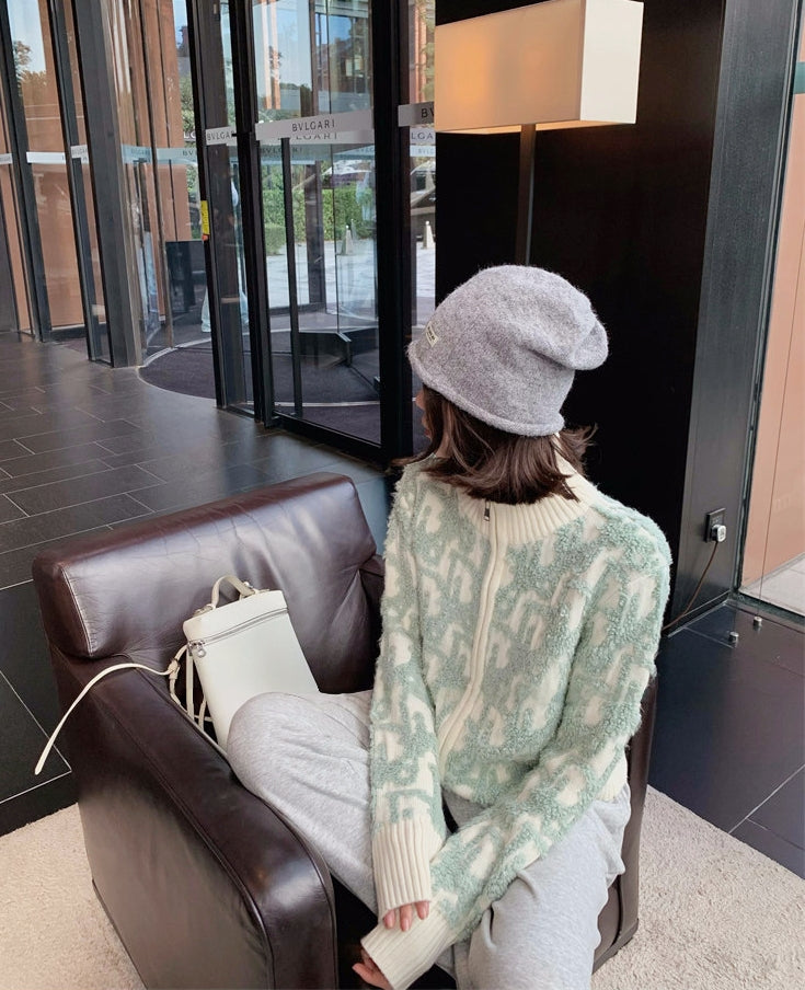Letter Jacquard Wool Thick Jacket
