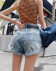 Graffiti Cuffed Denim Shorts (Belt Not Included)