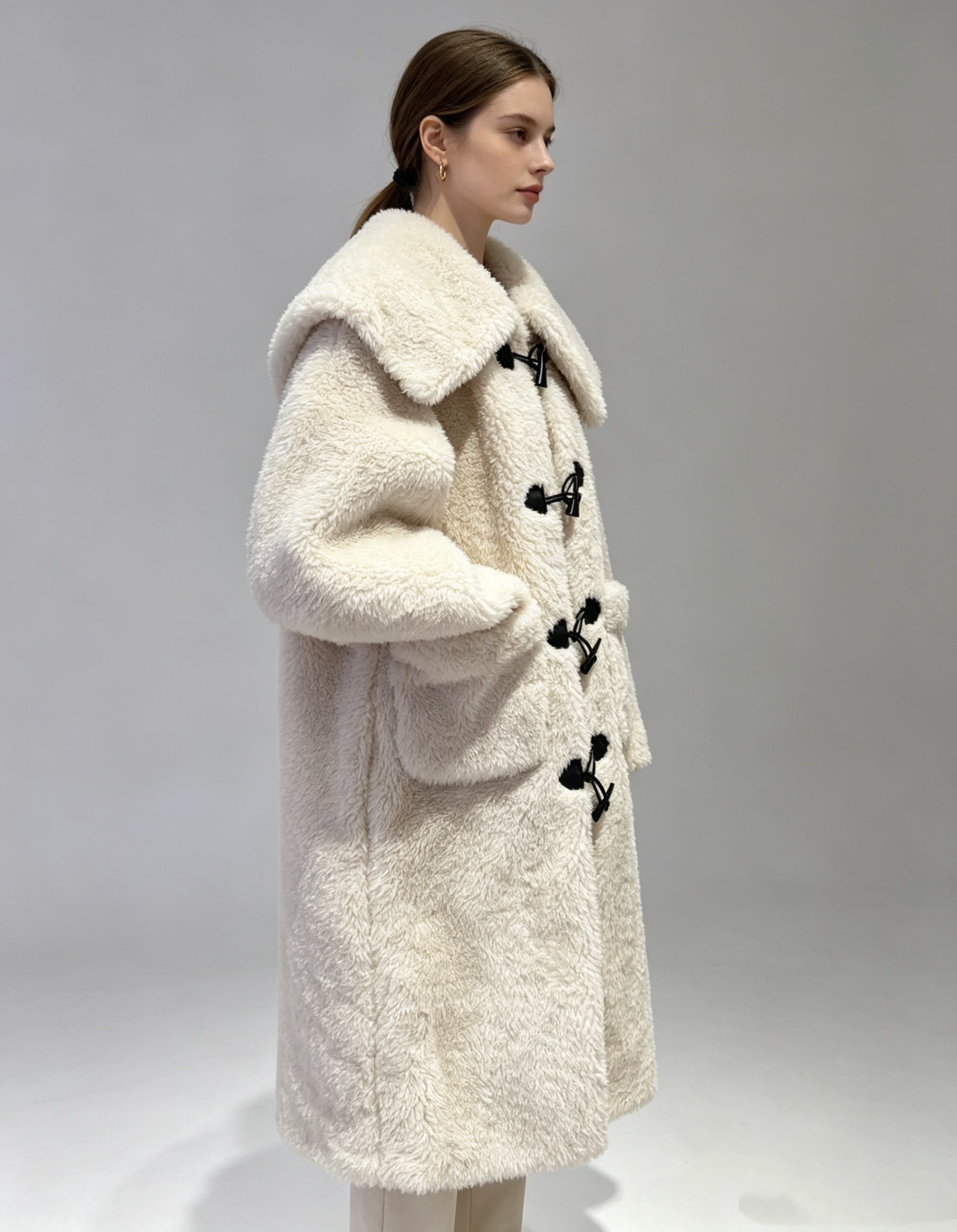 Wool-Blend Eco Faux Fur Mid-Length Coat