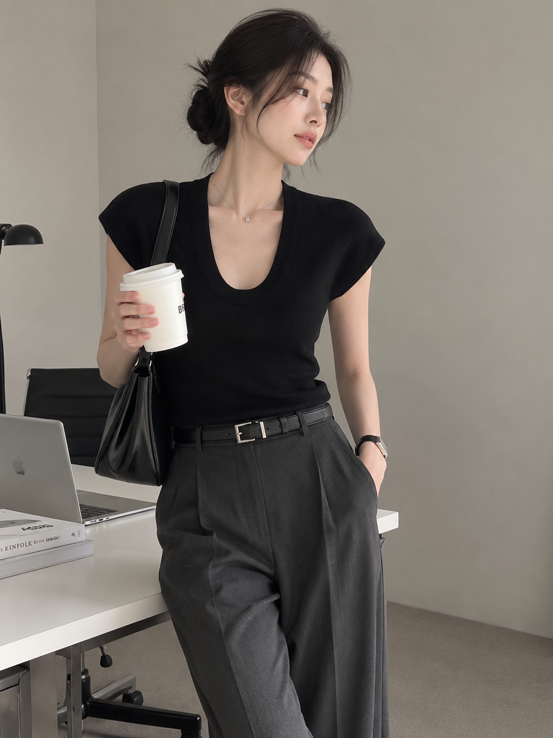 Minimalist Deep U-Neck Knit Top