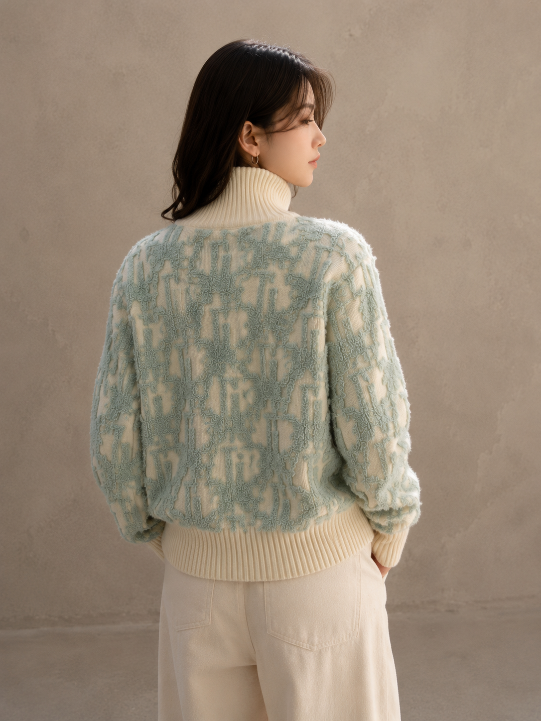Letter Jacquard Wool Thick Jacket