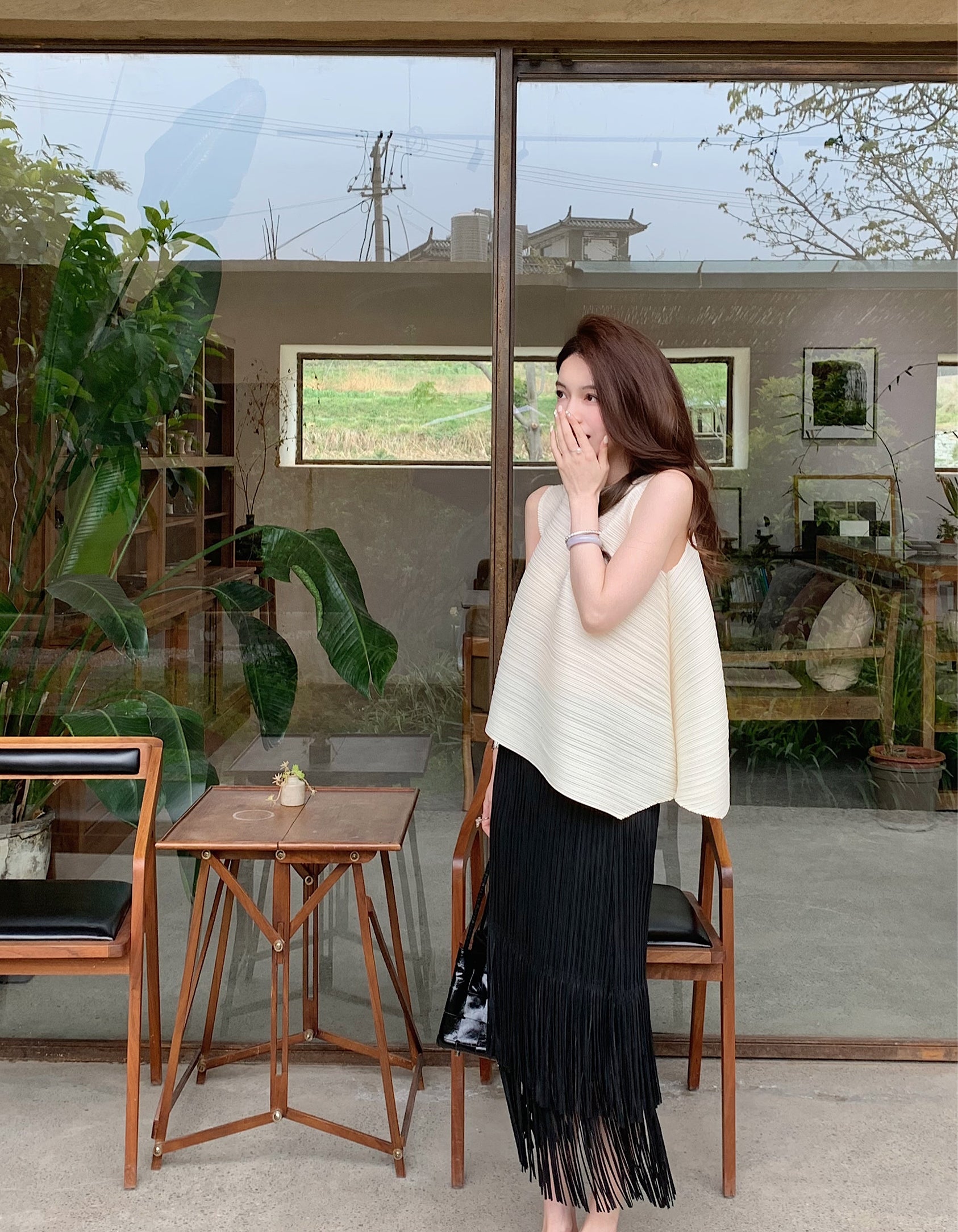 Issey Miyake Irregular Hem Pleated Top