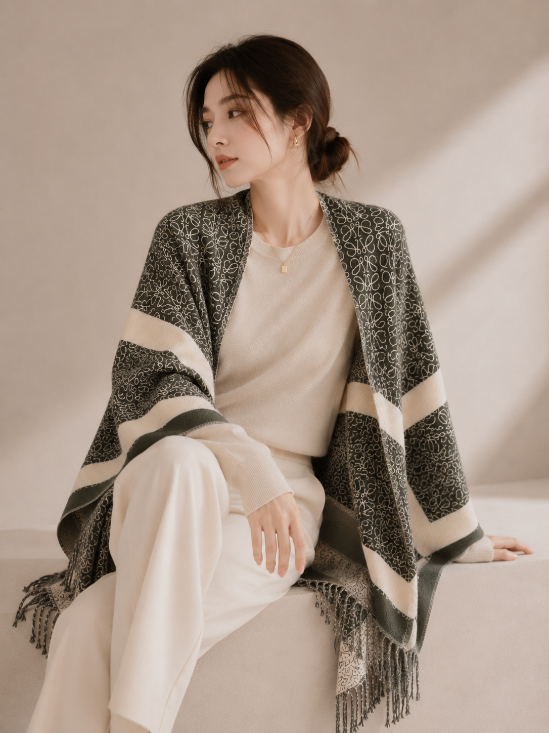 Oversized Double-Sided Cashmere Fringe Wrap