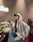 Ruffled Trim Hooded Zip-Up Sweatshirt