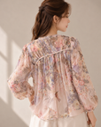 Floral Drawstring Balloon Sleeve Blouse (Includes Bandeau Top)
