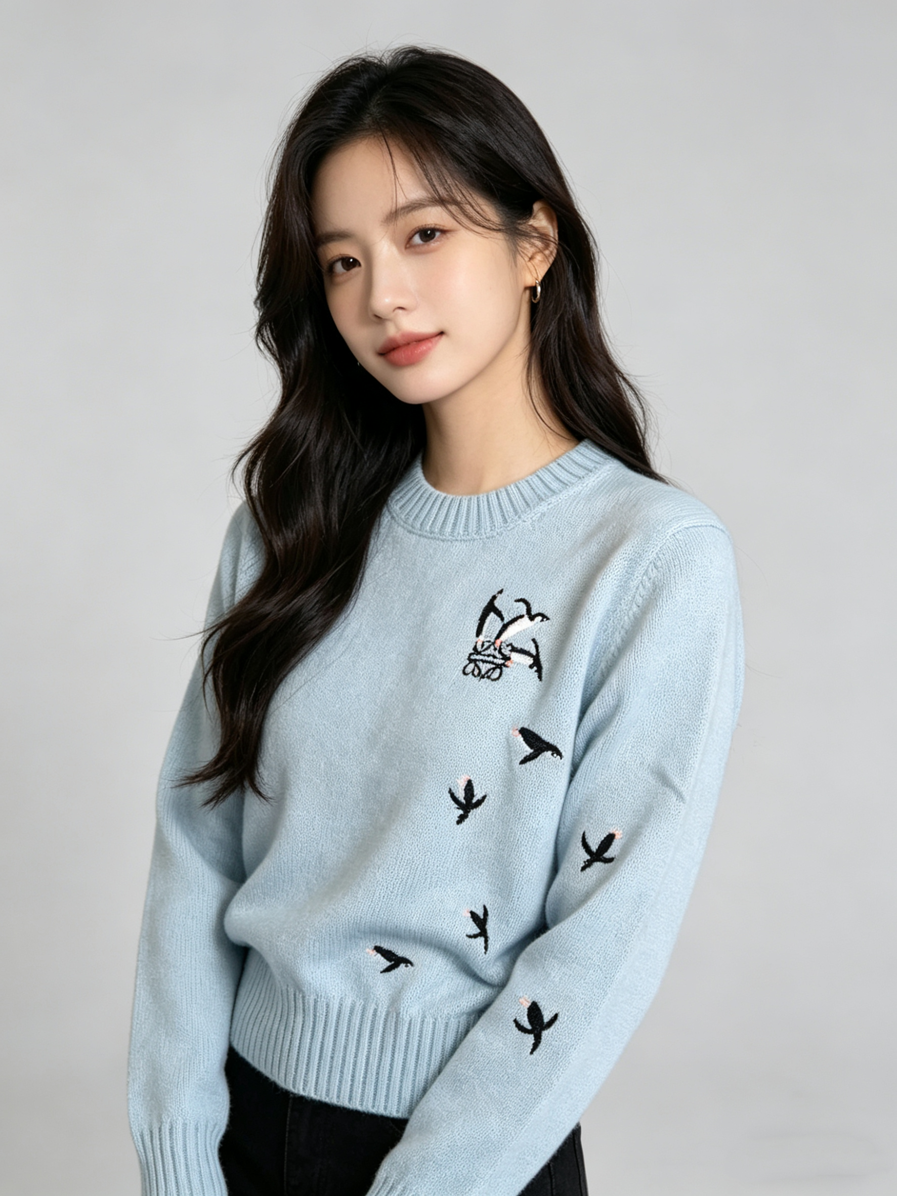 Loewe-Inspired W Embroidered Cropped Knit Sweater