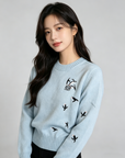 Loewe-Inspired W Embroidered Cropped Knit Sweater