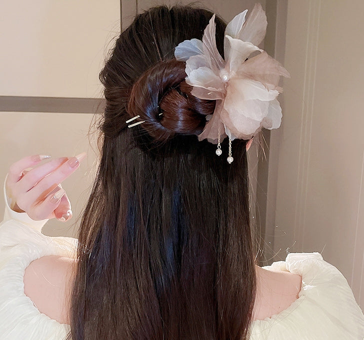 New Chinese Style Pearl Tassel Fabric Sweet Hairpin