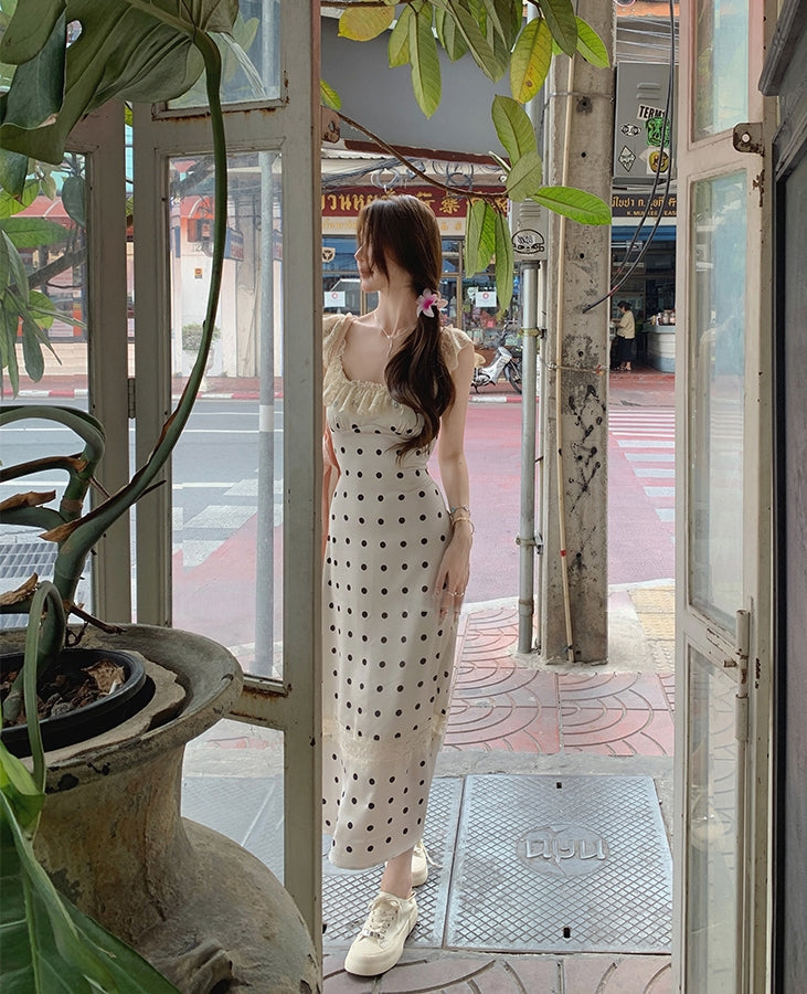 Polka Dot Satin Backless Dress