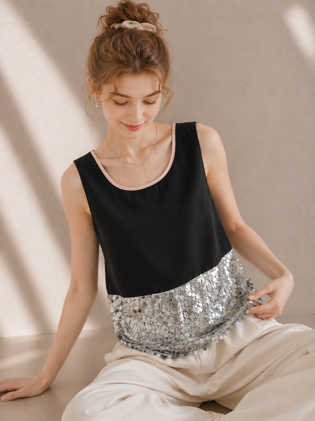 Galaxy Sequin Satin Tank Top