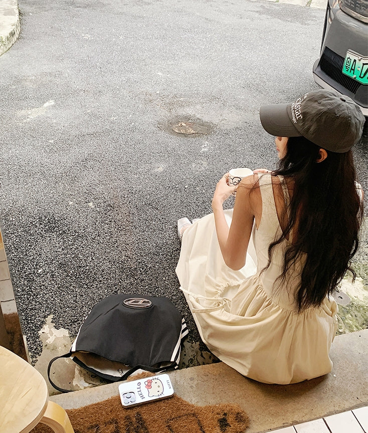 Fitted Waist Spaghetti-Strap A-Line Dress