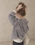Korean-Inspired Blue Striped Hooded Zip-Up