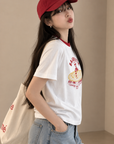 Korean-Style 3D Bread Embroidery Cotton Tee