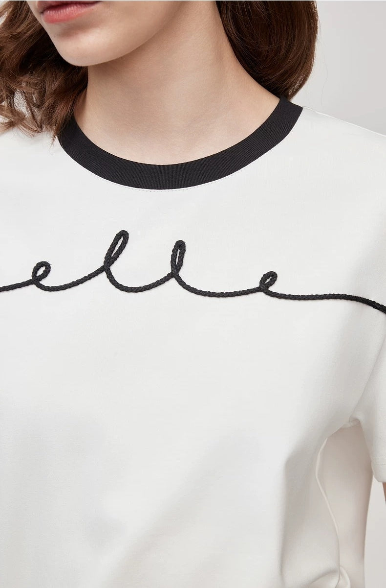 ELLE French-Style Crewneck Contrast Cotton Tee