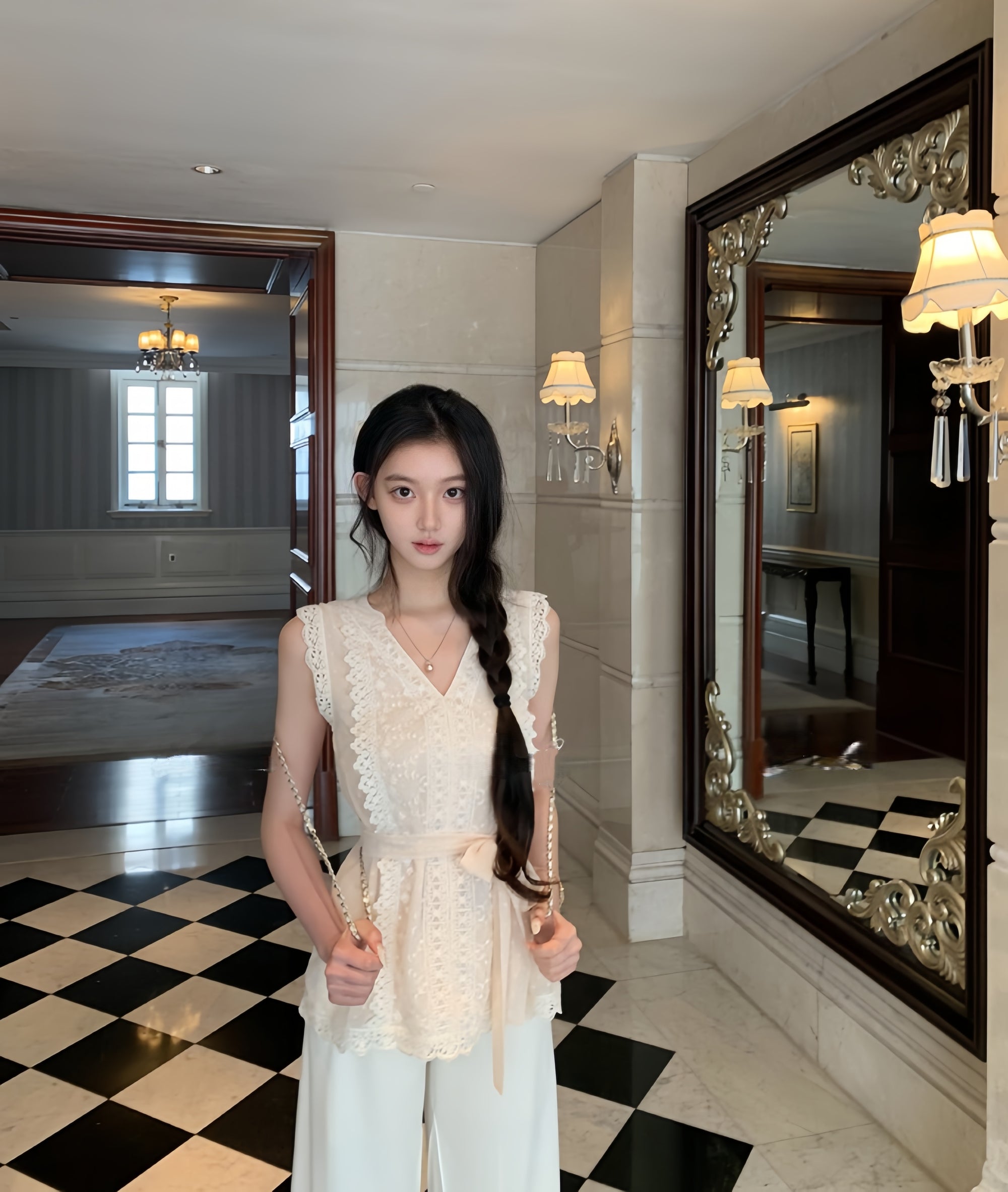 Vintage-style lace jacquard top