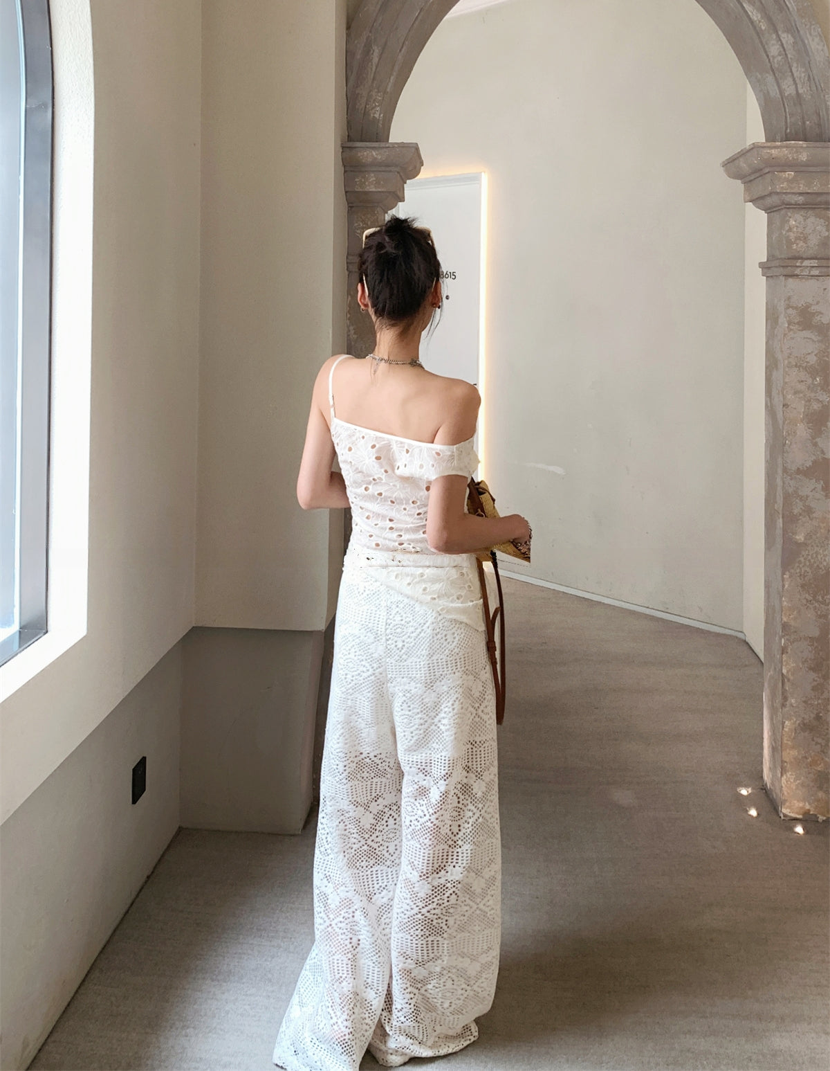 Hollow Lace Wide-Leg Pants