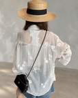 French‑style embroidered jacquard tencel shirt.