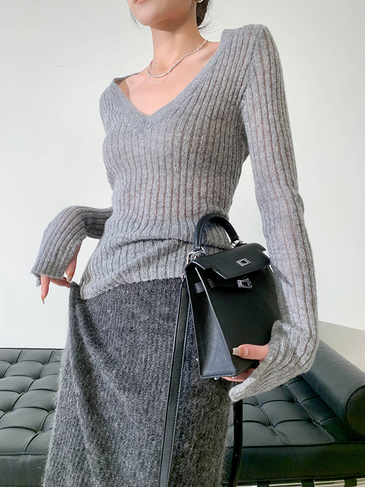 V-Neck Elegant Versatile Knit Top