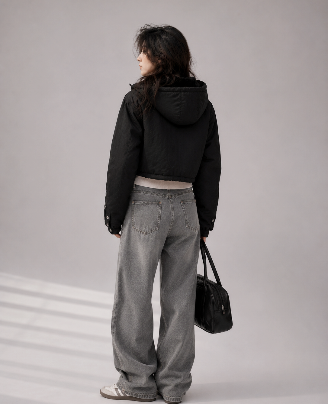 Short Plush Mink-Lined Cropped Hoodie Jacket