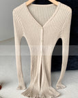 Khaki Long-Sleeve Knit Cardigan