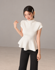 Jennie-inspired French semi-high neck ruffle hem knit top