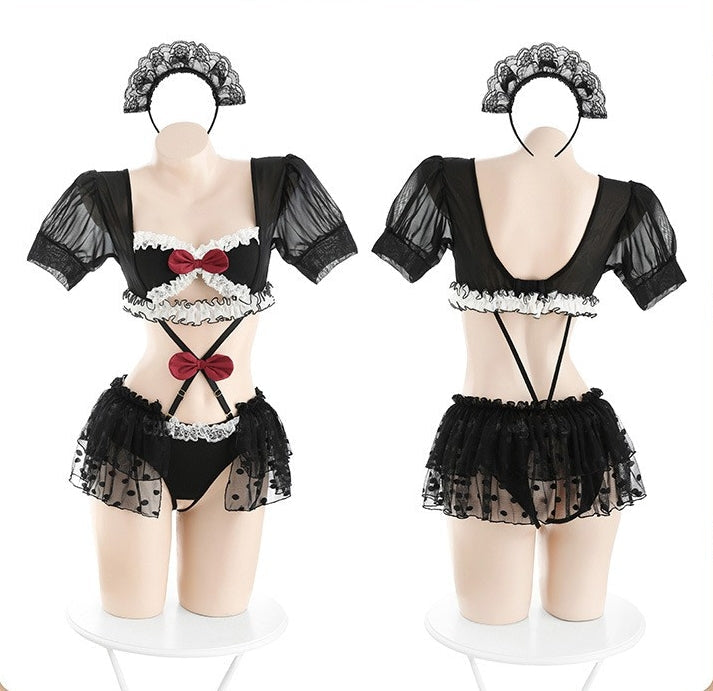 Multi-Piece Maid Lingerie Set (with Fishnet Stockings)