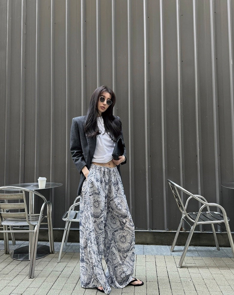 Island Style Elastic High-Waist Wide-Leg Pants