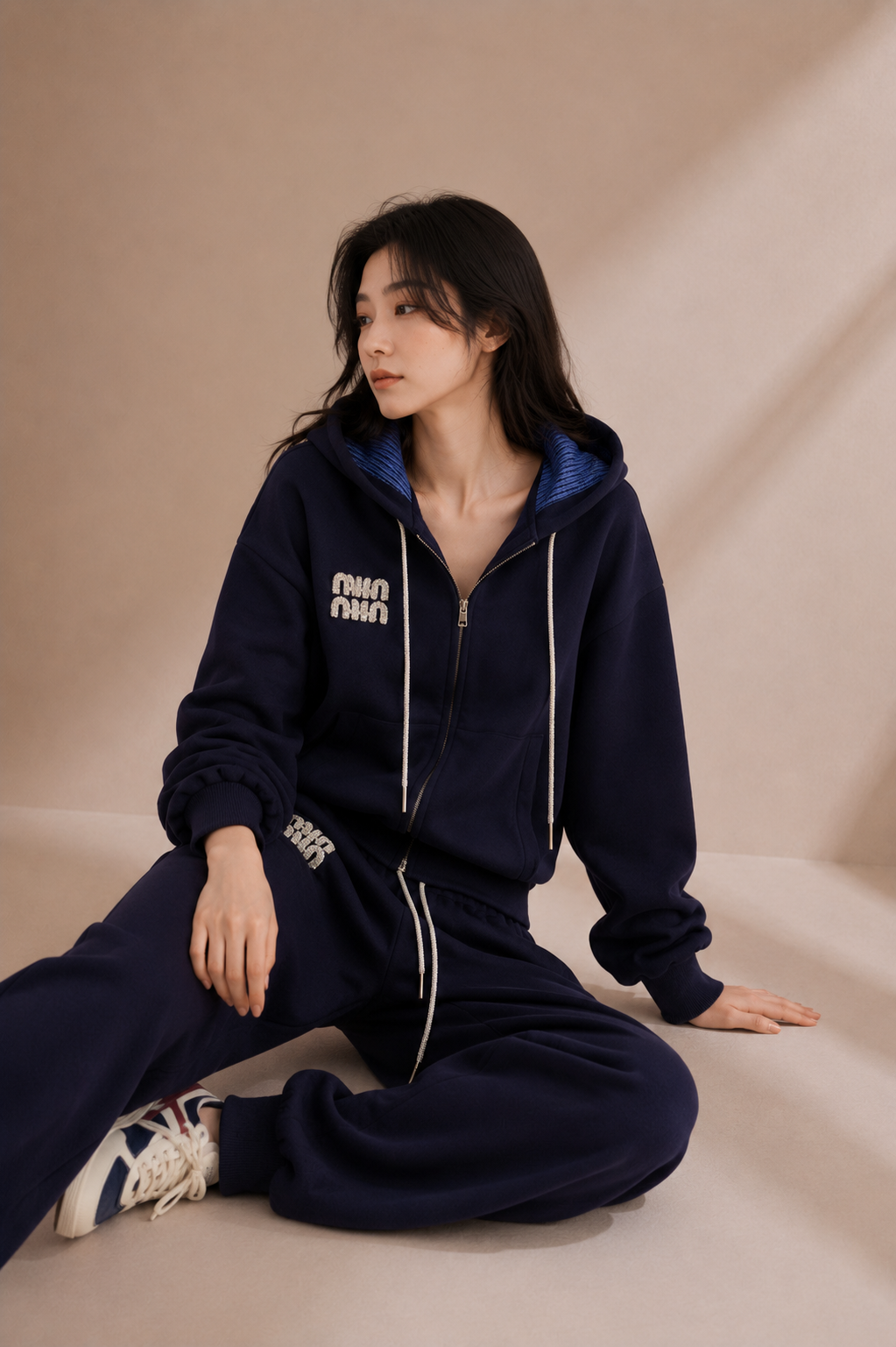 Rhinestone Logo Hooded Lounge Set