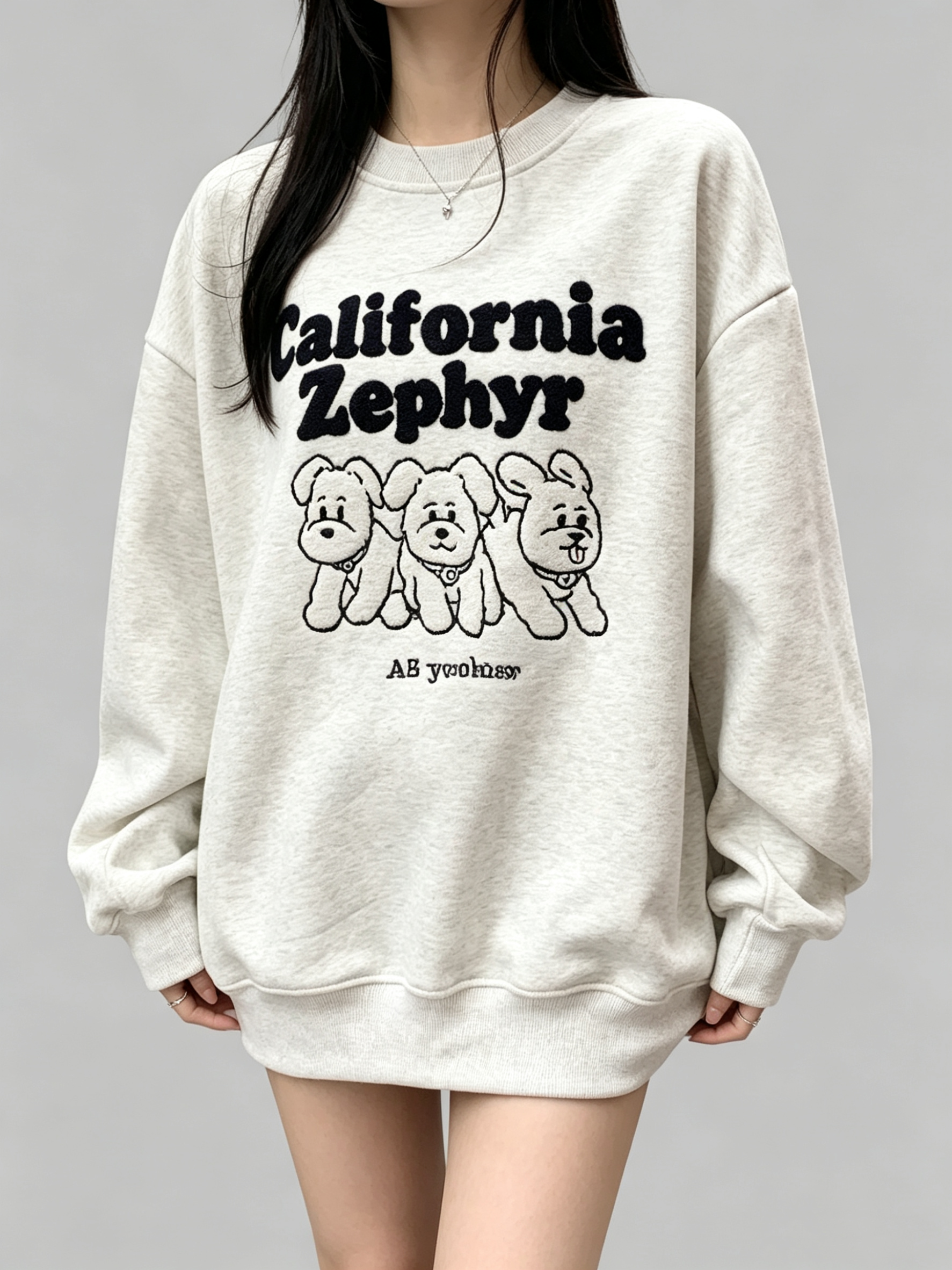 Korean-Style 380g Fleece-Lined Embroidered Sweatshirt