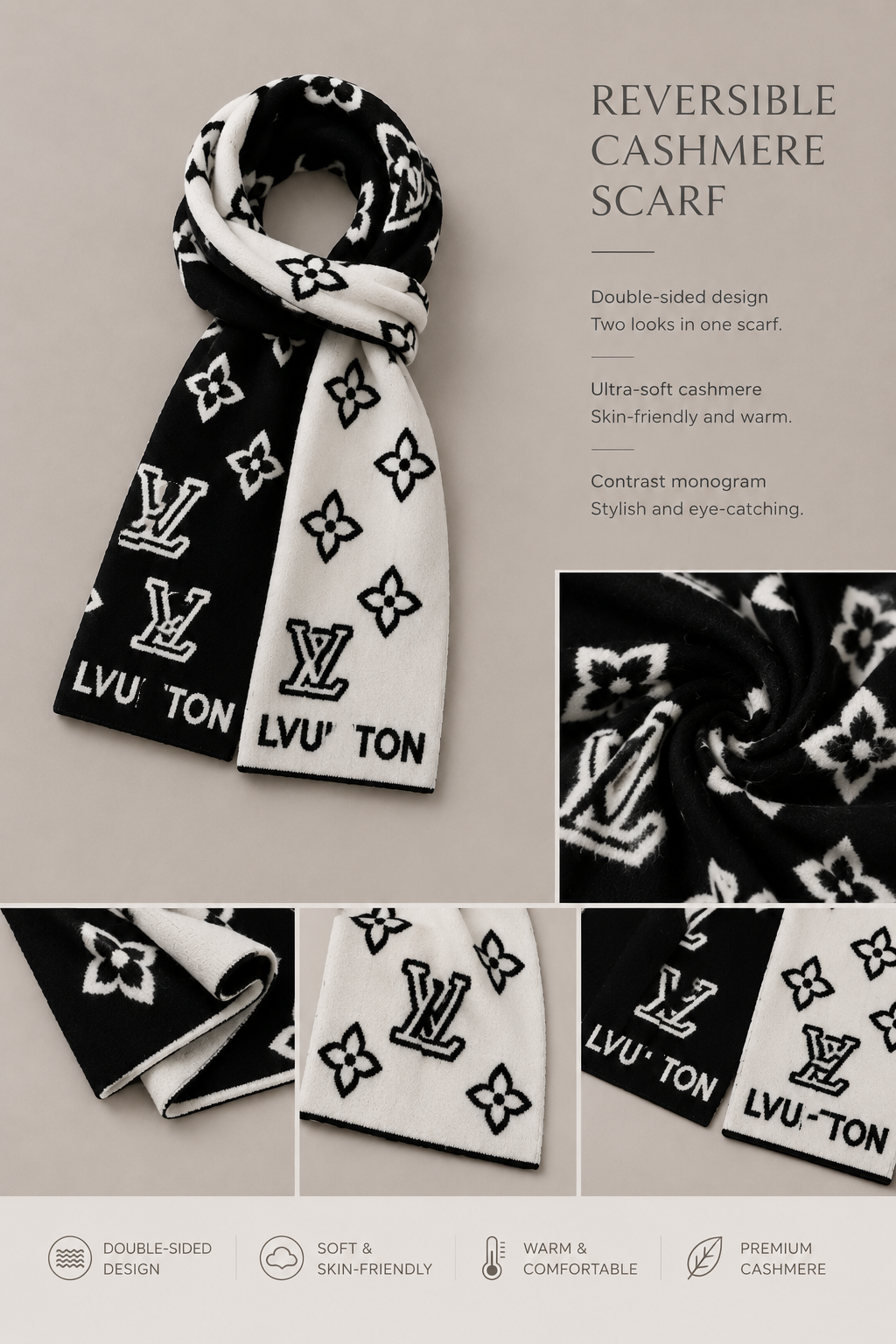 Reversible Cashmere Contrast Letter Scarf