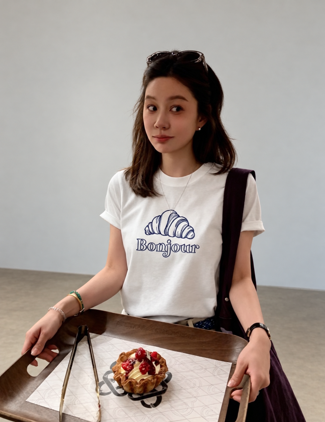 Korean-Inspired Croissant Embroidered Tee