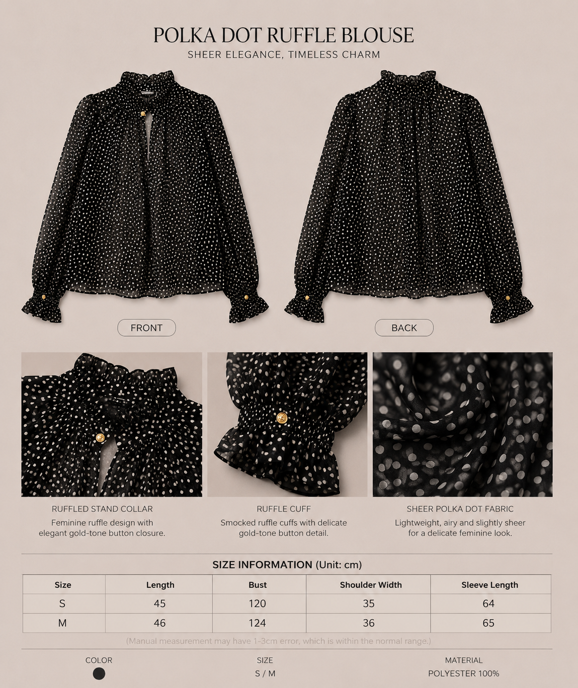 Korean Vintage Polka Dot Chiffon Blouse