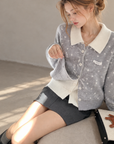 Korean-Style Layered Grey Knit Cardigan