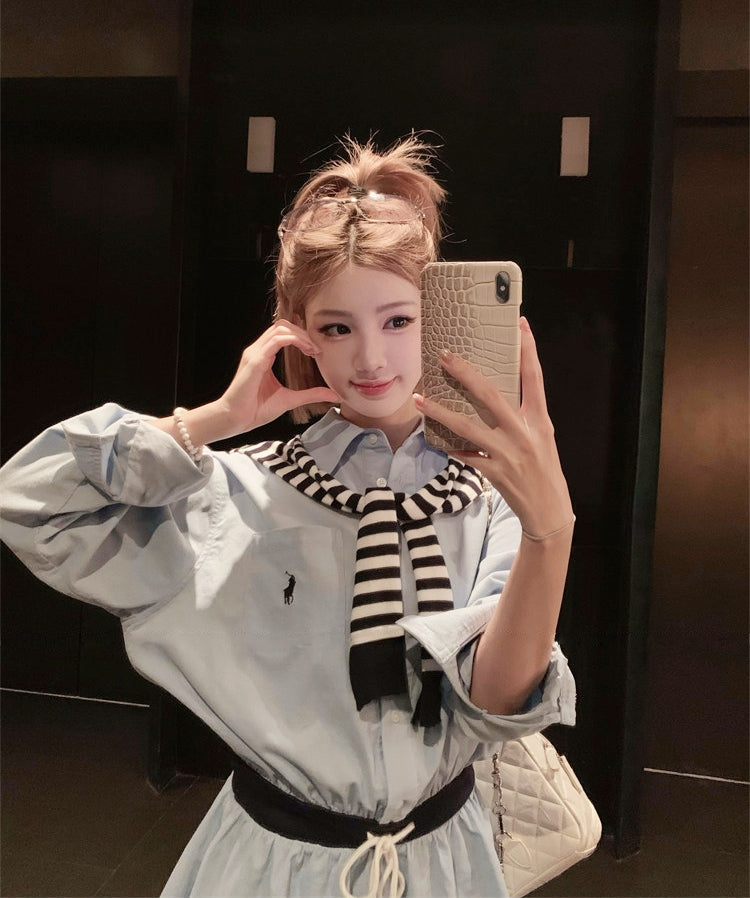 Shirt dress with shawl two-piece set, effortless chic style