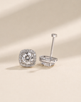 Cushion Cut Halo Stud Earrings