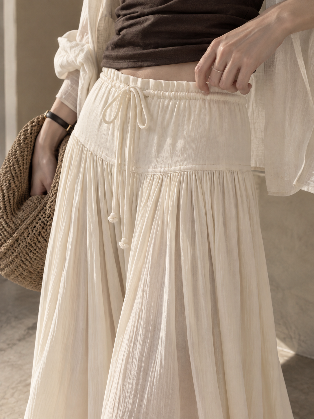 Pleated Waterfall Lyocell Palazzo Pants